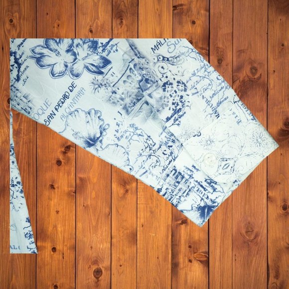 Alia Womens Floral Embroidery White/Blue Button Down Shirt 16 Spain Cities Print - Picture 6 of 9